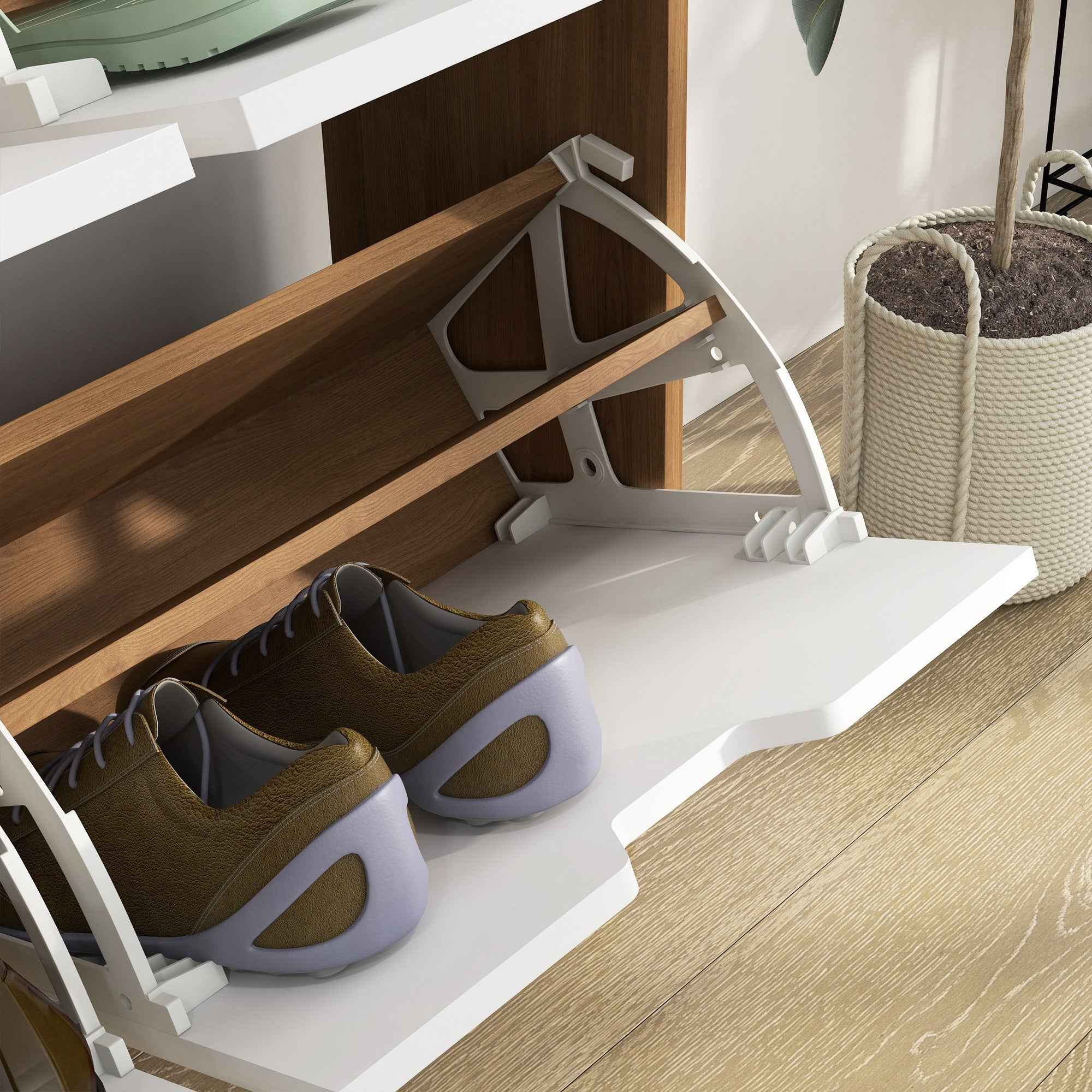 HOMCOM Chipboard and Pine Shoe Rack with 4 Drawers and 2 Adjustable Shelves for Each Drawer, 95x26x95 cm