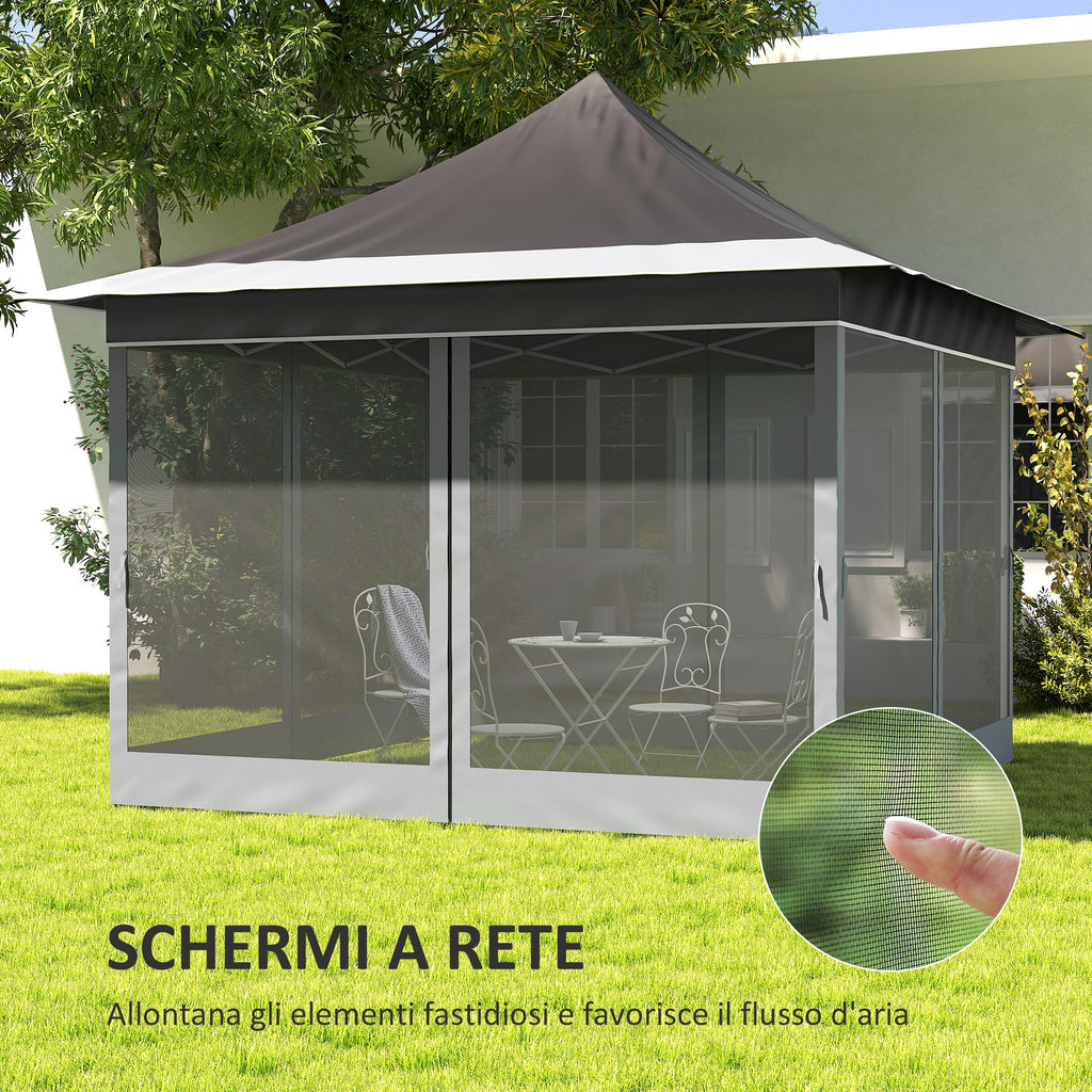 Garden Gazebo with Adjustable Height with Mosquito Net, in Polyester and Metal, 357x357x310 cm, Dark Gray