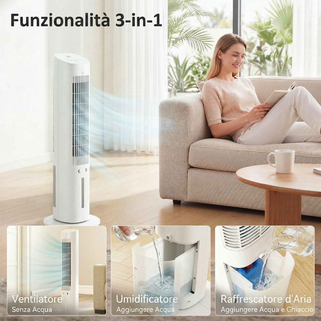 HOMCOM 3-in-1 Air Cooler, Tower, 3 Litre Tank, Portable, White.