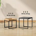 Set of 2 Modern Coffee Tables with U-Shaped Legs, Wood and Steel, 45x45x45 cm and 40x40x40 cm, Black