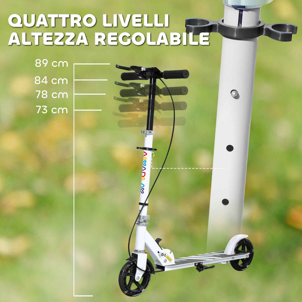 AIYAPLAY Scooter for Kids Ages 3-8 with Light-Up Wheels, Adjustable Handle and Rear Brake, White