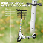 AIYAPLAY Scooter for Kids Ages 3-8 with Light-Up Wheels, Adjustable Handle and Rear Brake, White