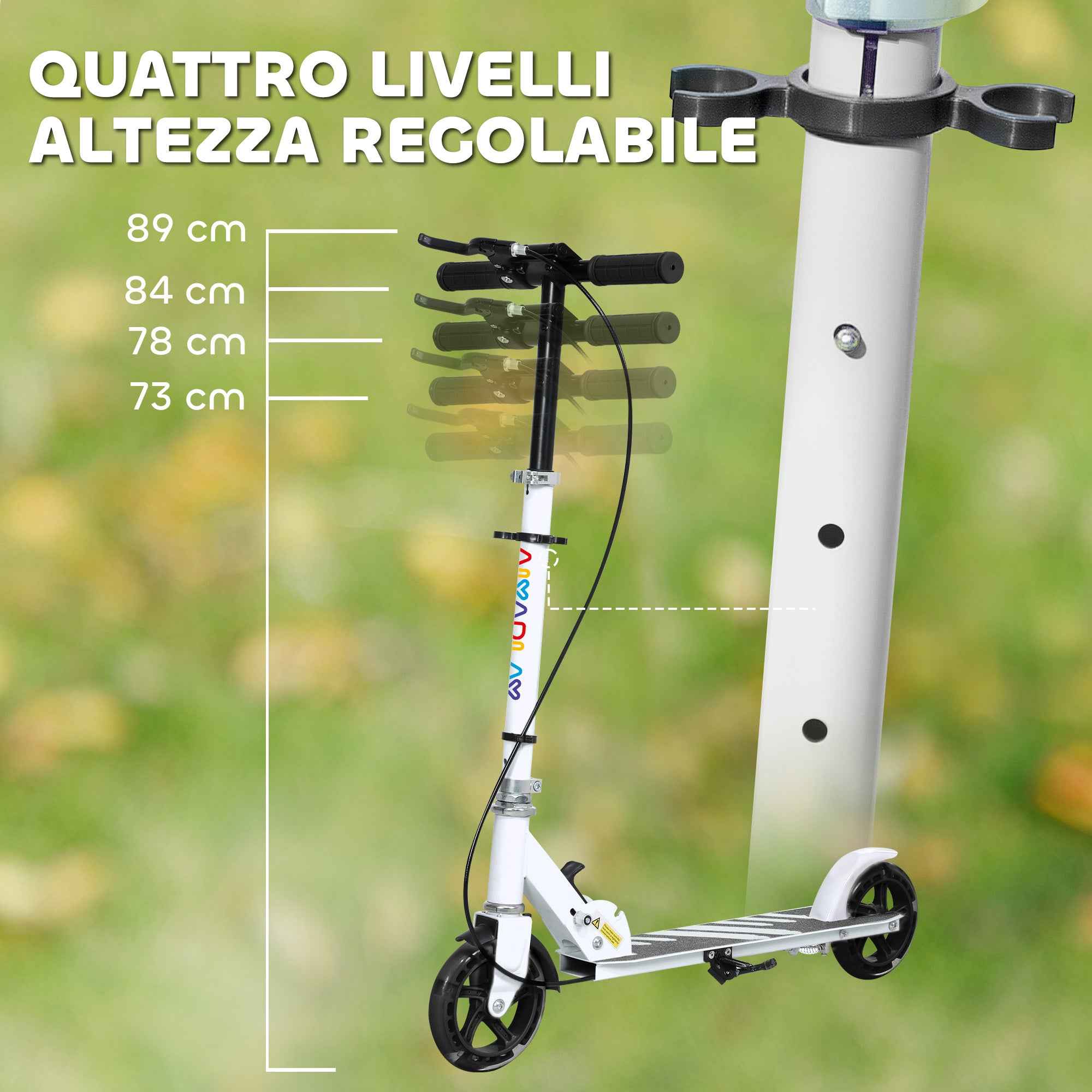 AIYAPLAY Scooter for Kids Ages 3-8 with Light-Up Wheels, Adjustable Handle and Rear Brake, White