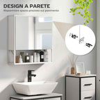 HOMCOM Wall-Mounted Bathroom Cabinet with Mirror, Adjustable Shelf and Open Shelf, 60x16x60 cm, White