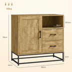 Modern Sideboard with 2 Drawers, Adjustable Cabinet and Open Shelf, in Wood and Steel, 80x40x78 cm, Brown