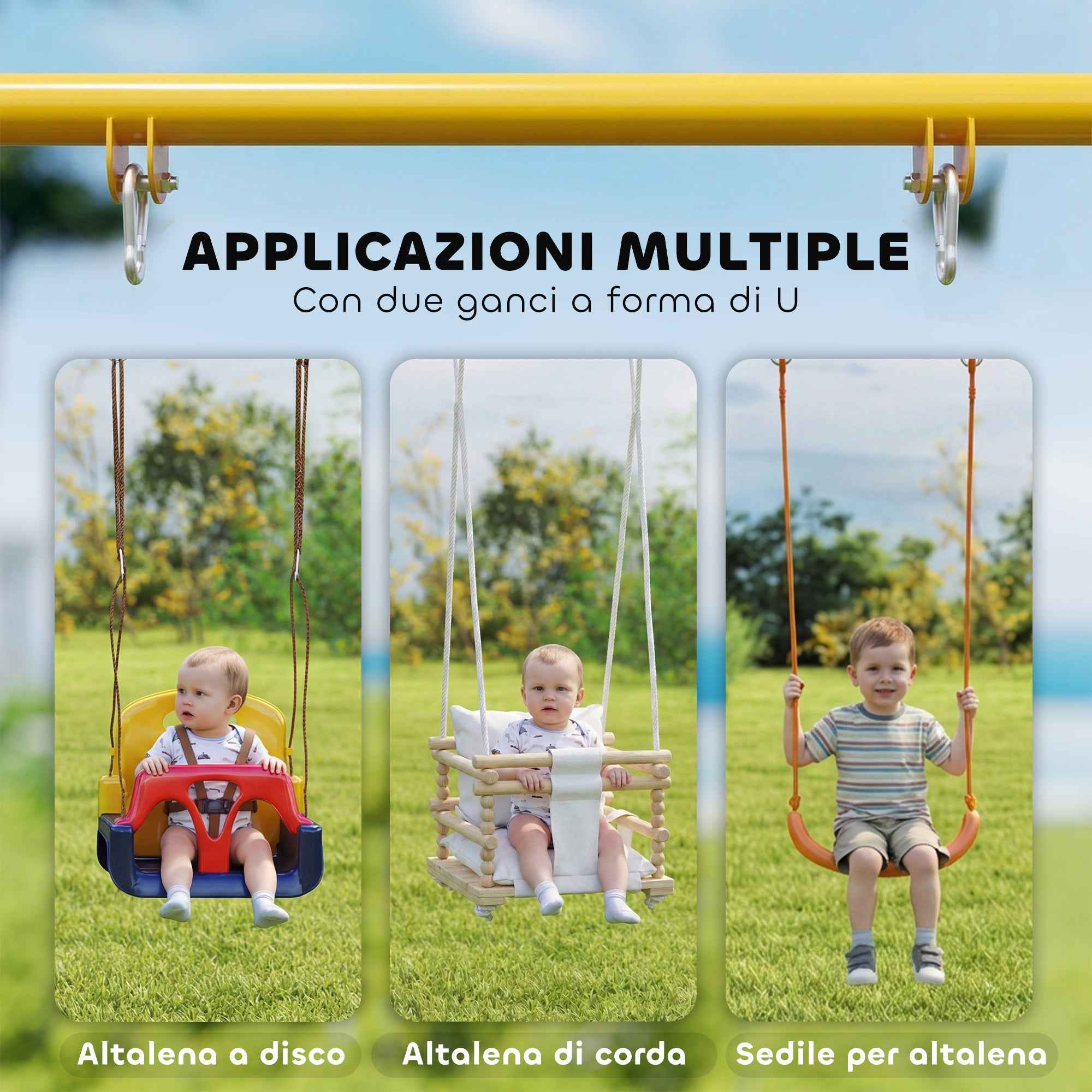 AIYAPLAY Garden Swing Frame with 2 Hooks, Steel, 128x155x157 cm, Yellow and Blue