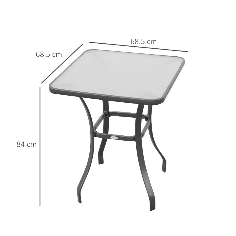 Modern Coffee Table with Tempered Glass Top, Outdoor Garden Table with Metal Frame, 68.5 x 68.5 x 84 cm, Grey - Borge' Group Limited