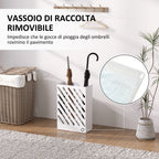 Design Umbrella Stand with Drip Tray and 4 Metal Hooks, 28x14x41 cm, White