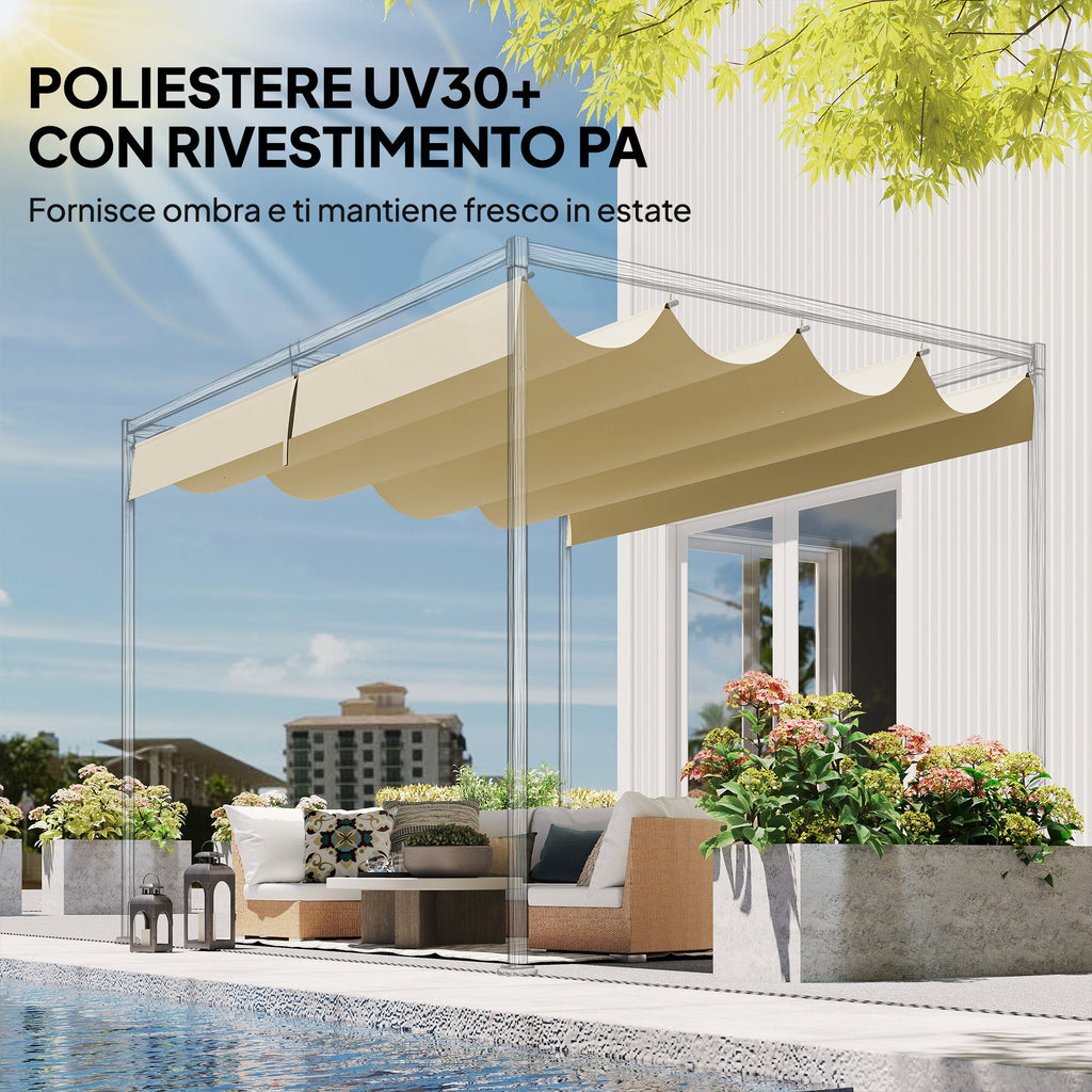 Outsunny Outdoor Pergola Cover Anti-UV in Beige Polyester with 8 Drainage Holes, 392x350 cm