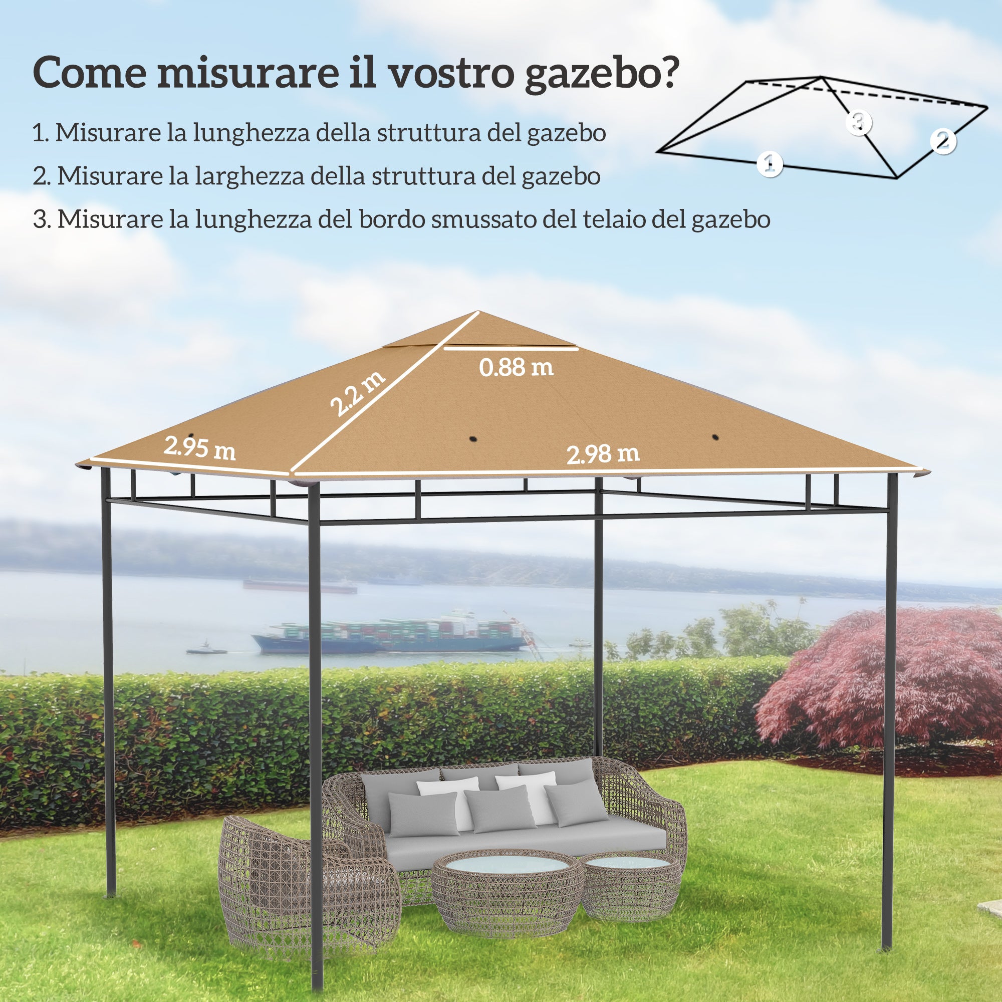 Outsunny 3x3m Polyester Gazebo Replacement Roof with Air Vents and Drainage Holes, Beige