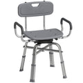 HOMCOM Height-Adjustable Swivel Shower Chair with Armrests, Backrest, 150kg Capacity, Grey