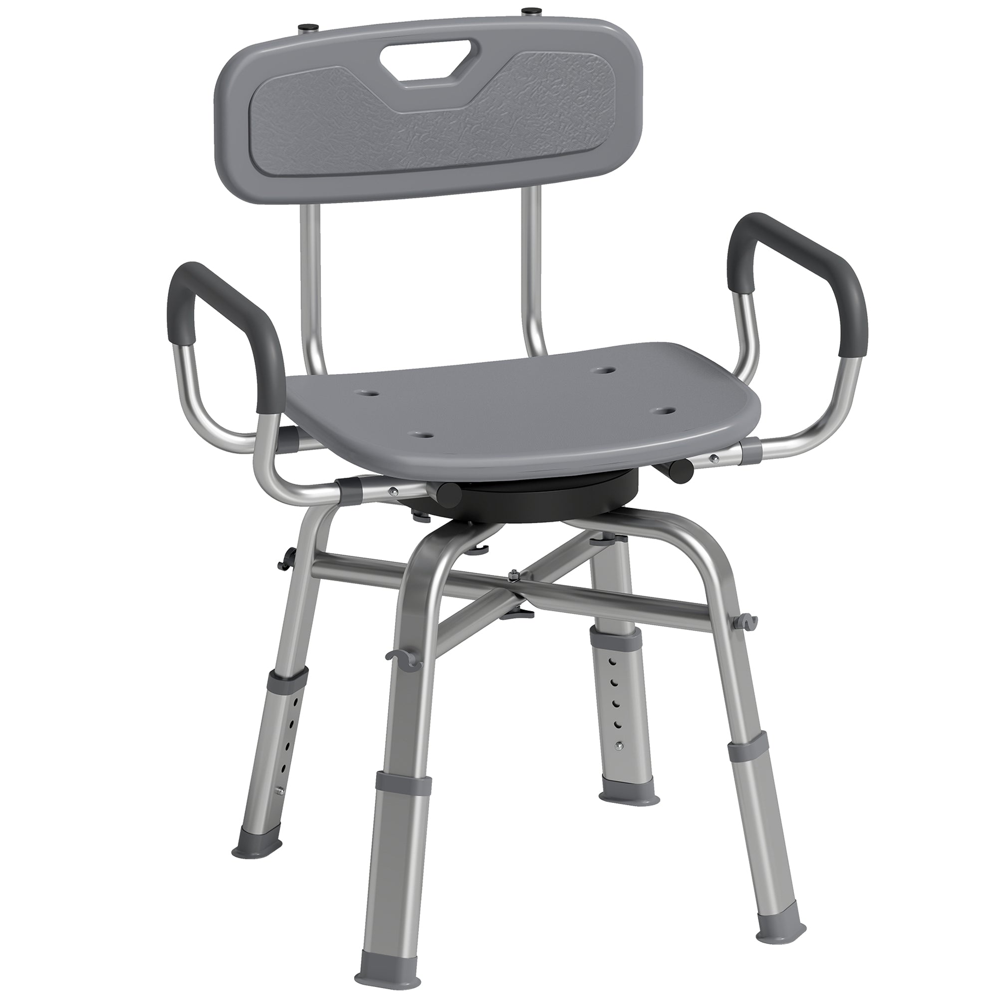 HOMCOM Height-Adjustable Swivel Shower Chair with Armrests, Backrest, 150kg Capacity, Grey