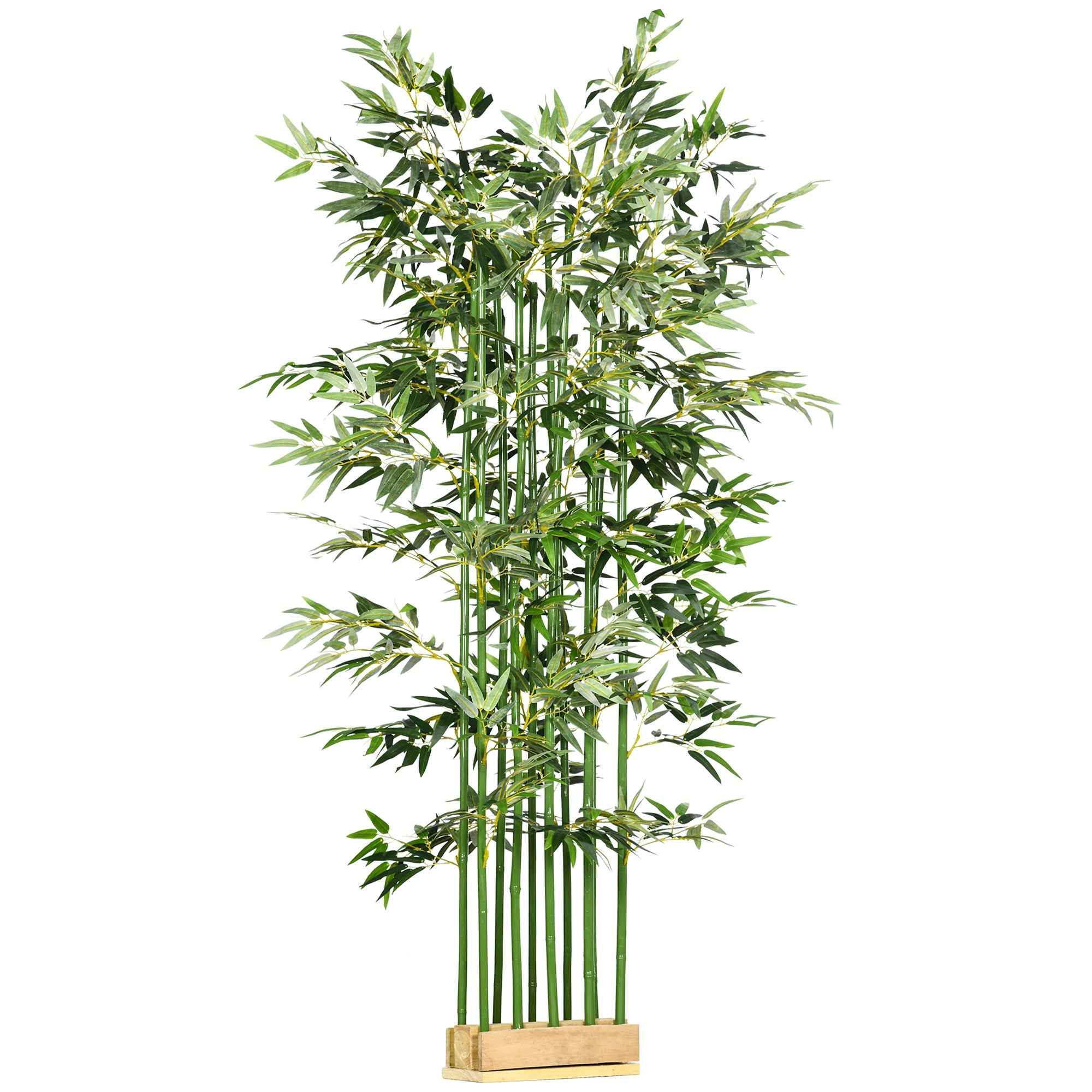 180cm Tall Artificial Bamboo Plant with 1640 Leaves and Pine Wood Base 35x10x10cm, Green