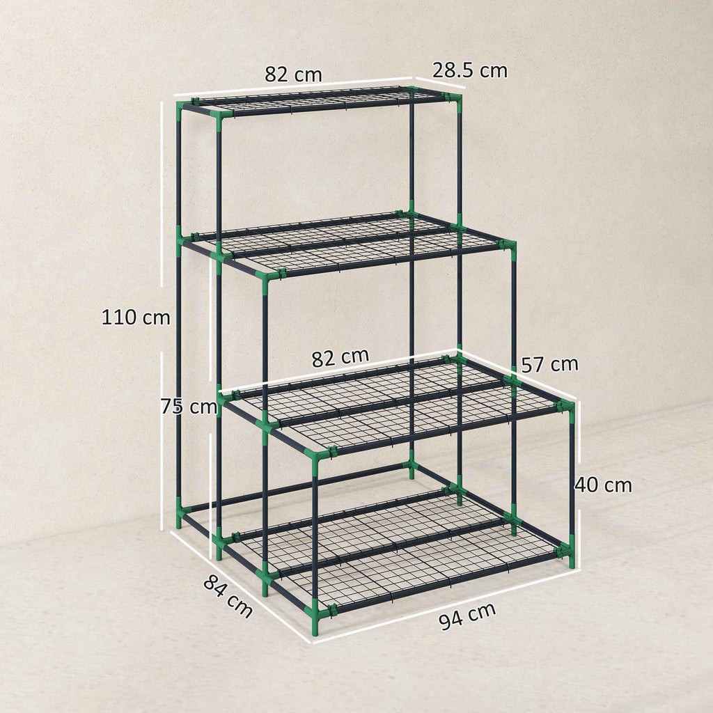 Outsunny 4-Tier Steel Plant Stand, 94x84x110cm, Dark Green