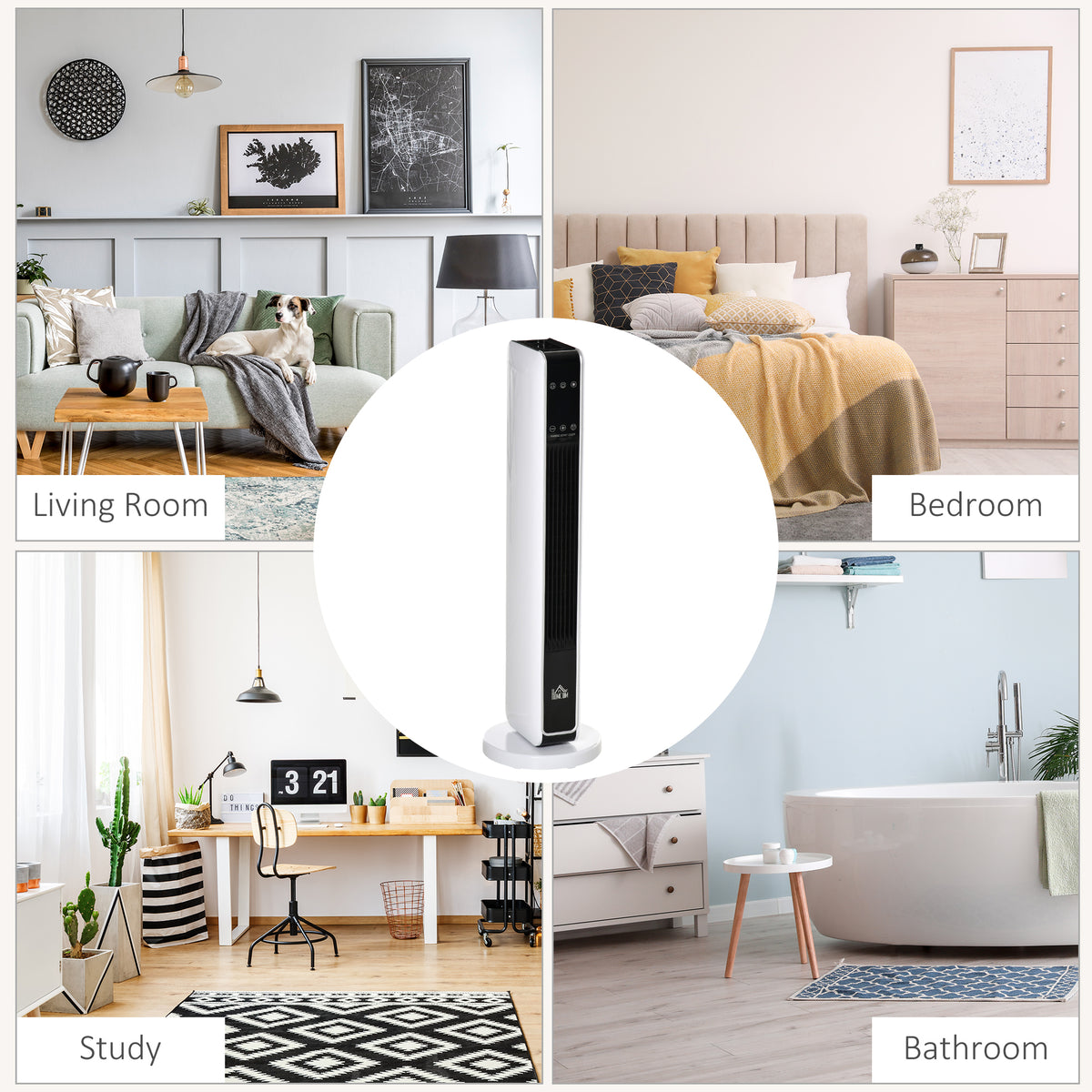 HOMCOM 2200W Electric Ceramic Heater with 3 Modes, 8-Hour Timer, Remote Control, LED Panel, White