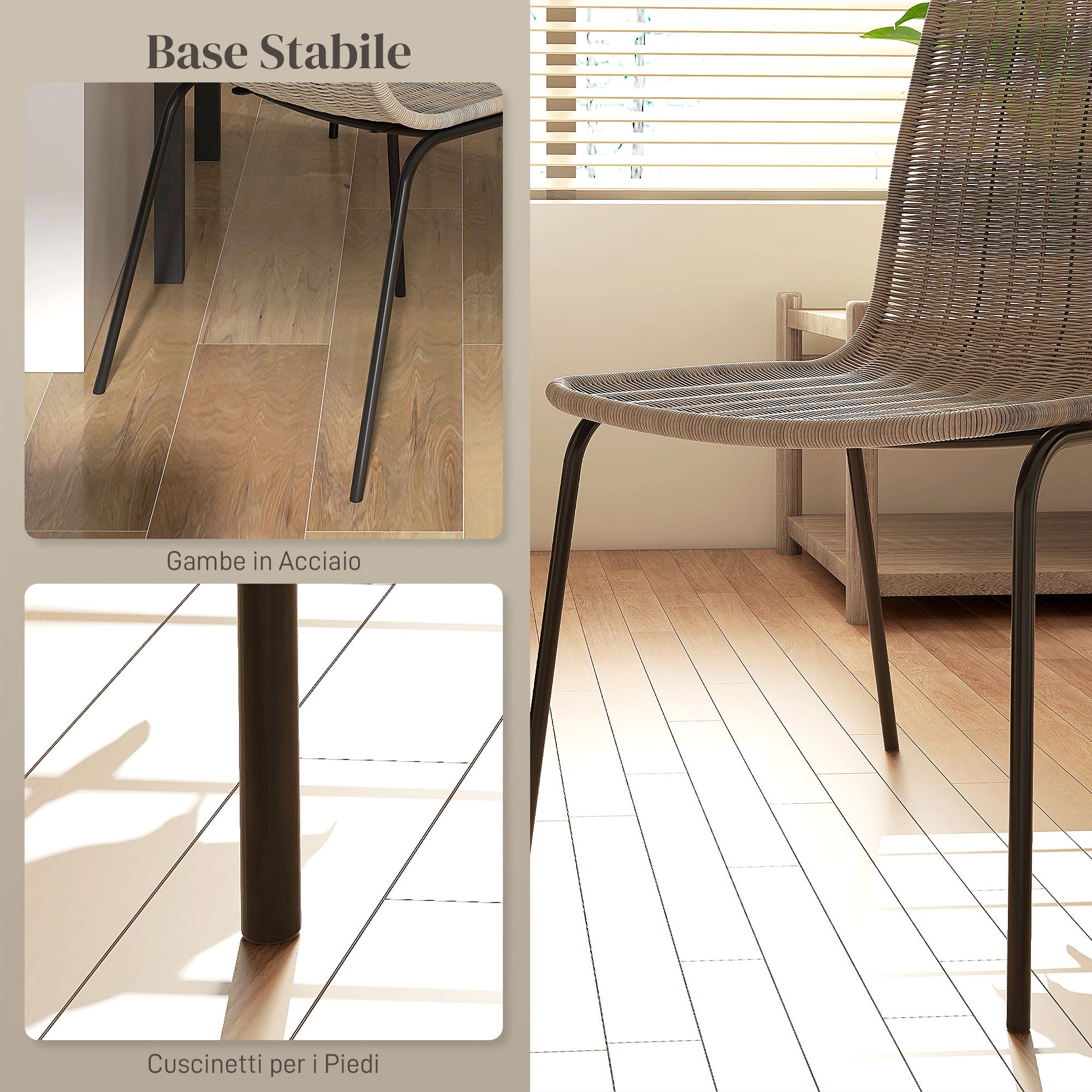 HOMCOM Set of 2 Boho Chic Style Dining Chairs with Low Back and PE Rattan Covering, Yellow - Borgè