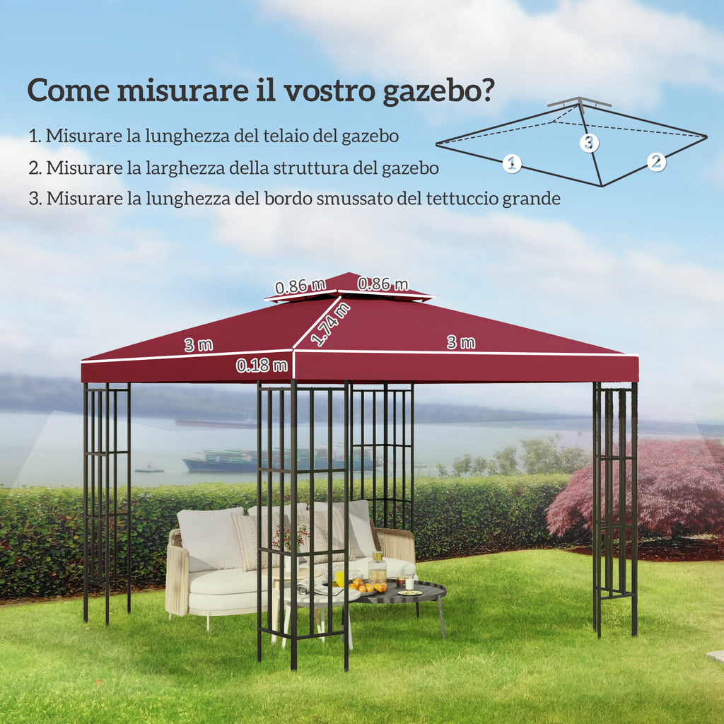Outsunny Replacement Roof for 3x3m 2-Tier UV-Resistant Polyester Gazebo with Air Vent, Red