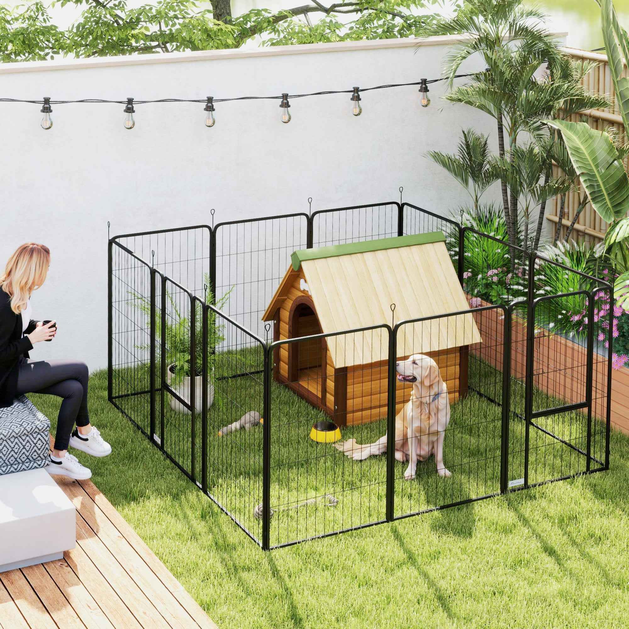 PawHut Folding Steel Dog Playpen with Pegs for Indoor and Outdoor Use, 68 x 100 cm, 12 Panels, Black