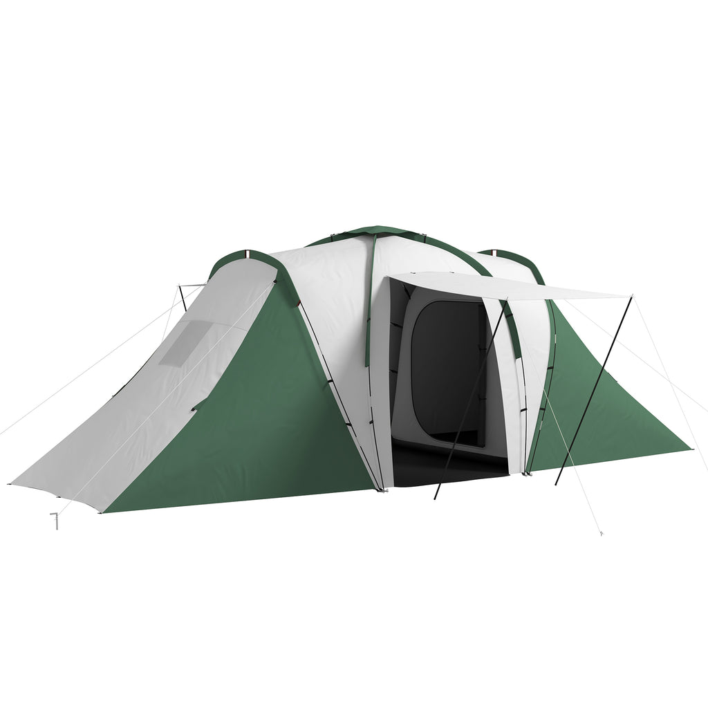 Camping Tent 4-6 People with 2 Rooms, in Polyester and Fiberglass, 555x225x190 cm, Gray and Green