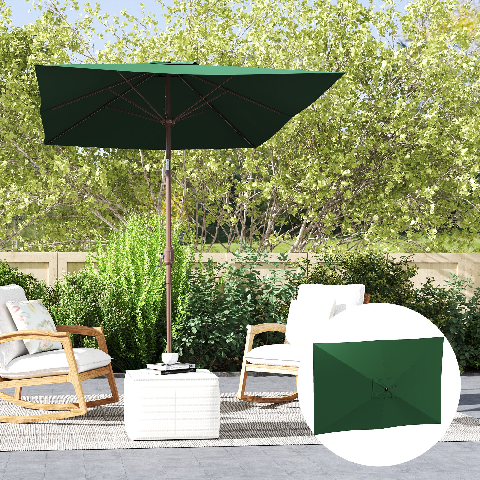 Replacement Cover for Rectangular Umbrella 3x2 m with 6 Ribs, Anti-UV 50+ Polyester, Green