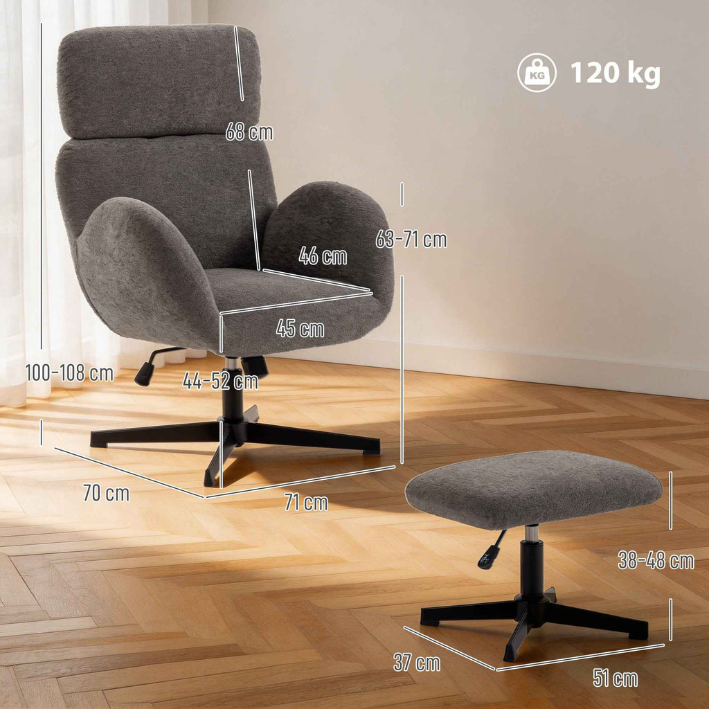 Swivel Chair with Footrest, Height-Adjustable with Adjustable Headrest, Rocking Function, Grey