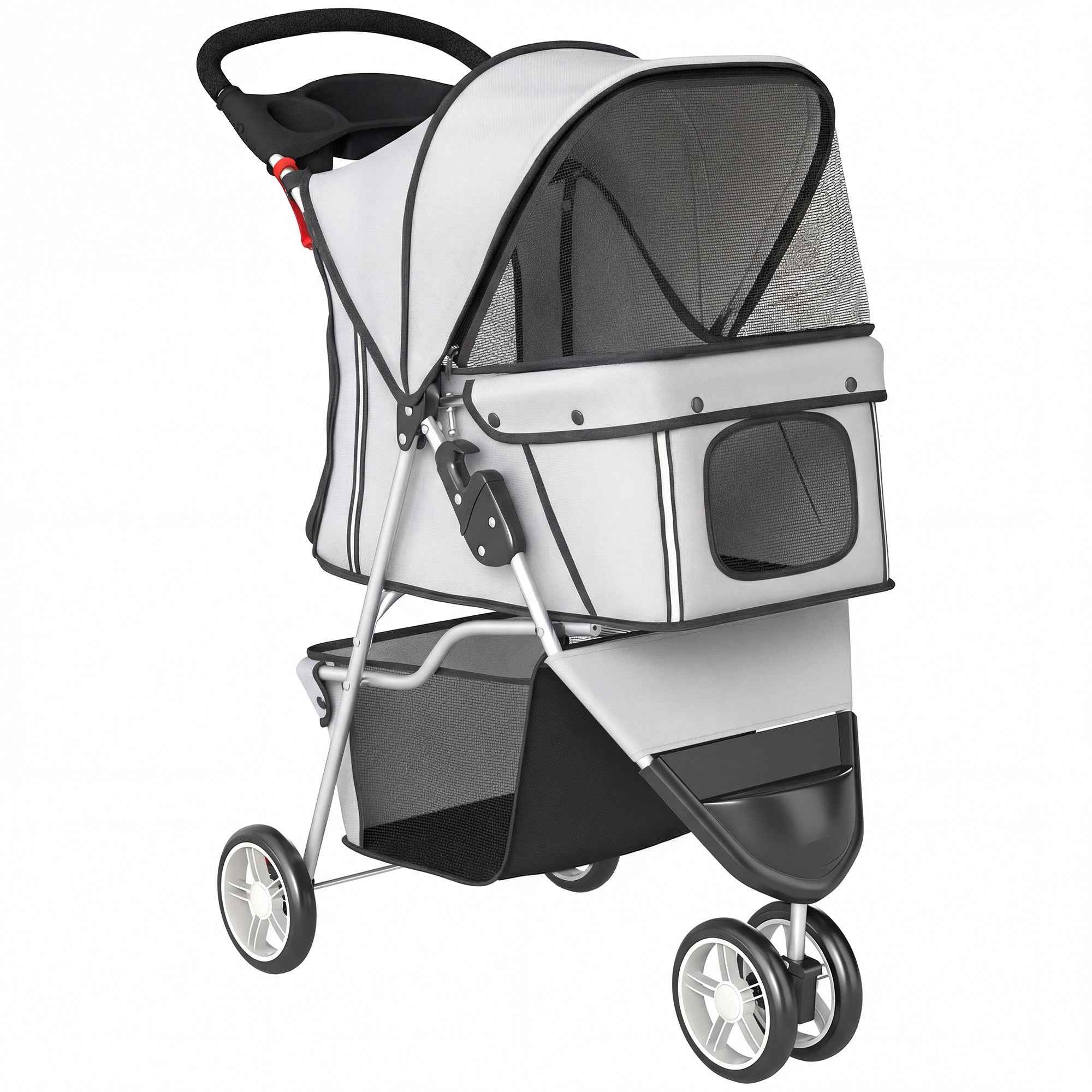 PawHut Folding Dog Stroller with Cup Holder and Basket, 77x44x102 cm, Grey