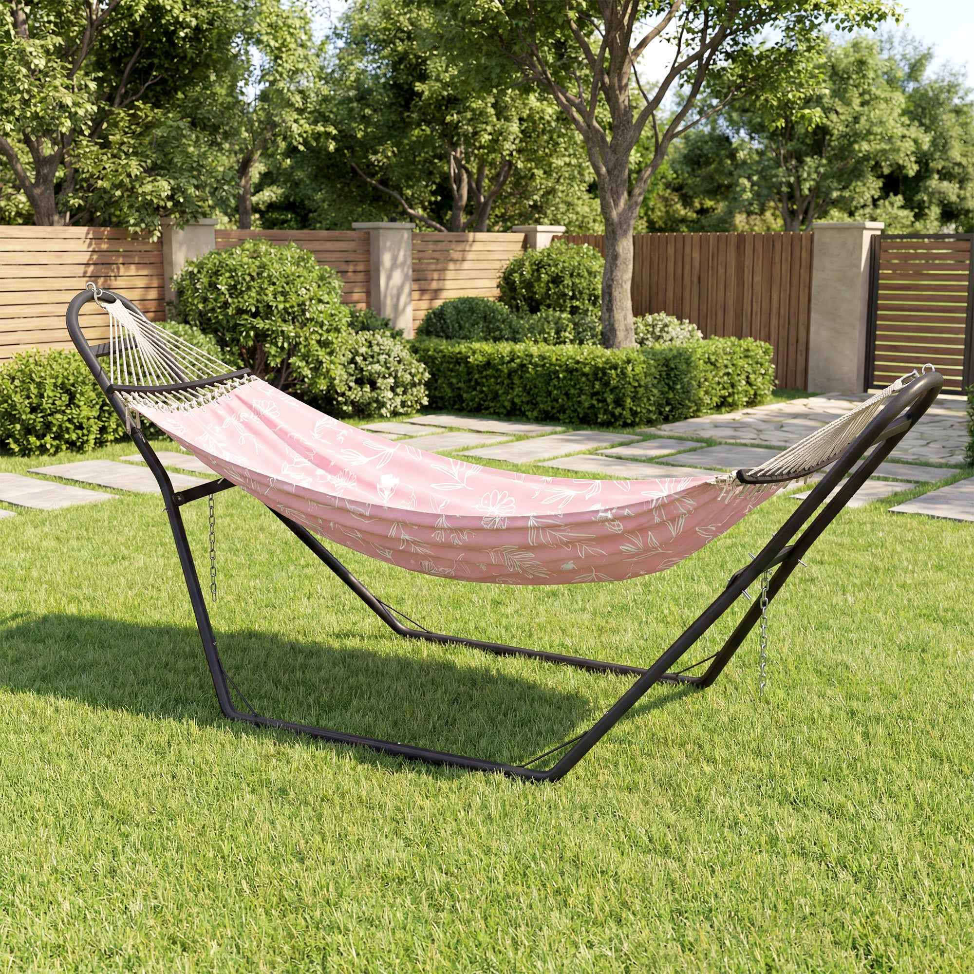 Outsunny Adjustable Non-Slip Hammock Stand with S-Hooks, Steel, 278x97x112 cm Black