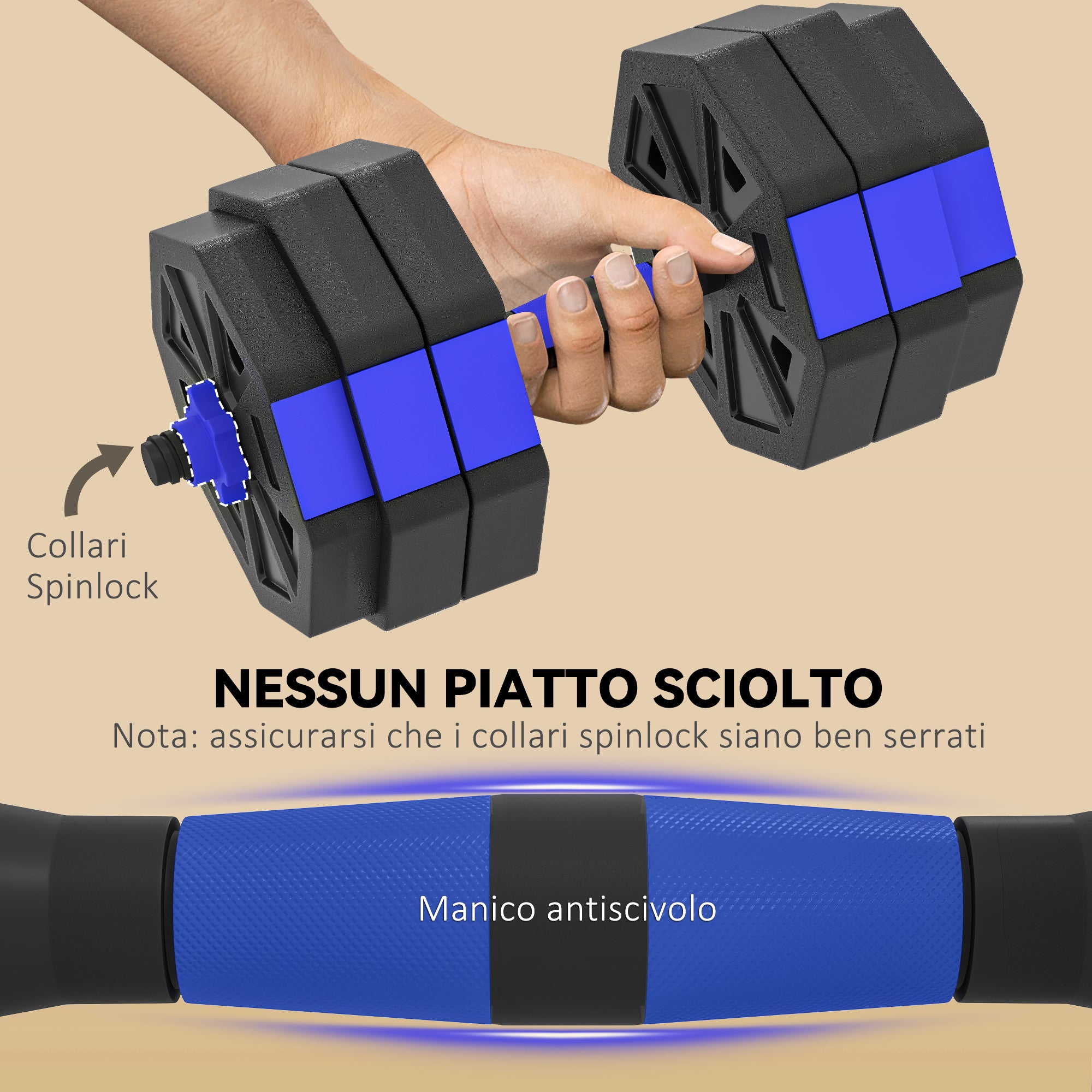 SPORTNOW 6-in-1 Plastic and Sand Gym Weight Set, Can Be Used as Kettlebell, Dumbbell, Barbell, Stand, Blue