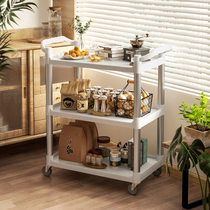 3-Tier Food Trolley in PP and Aluminum Alloy, 88x44x93 cm, White and Silver