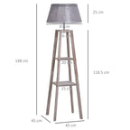 Homcom wooden ground lamp with 3 shelves and fabric lampshade, 45x45x148cm, gray - Borgè