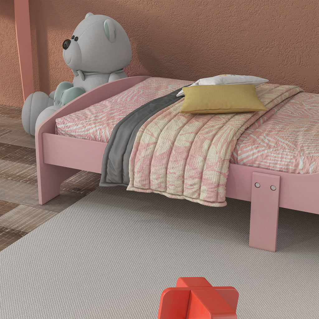 Children's Bed for 3-6 Years with Raised Edges, Slats and Animal Print, 140x70 cm, Pink
