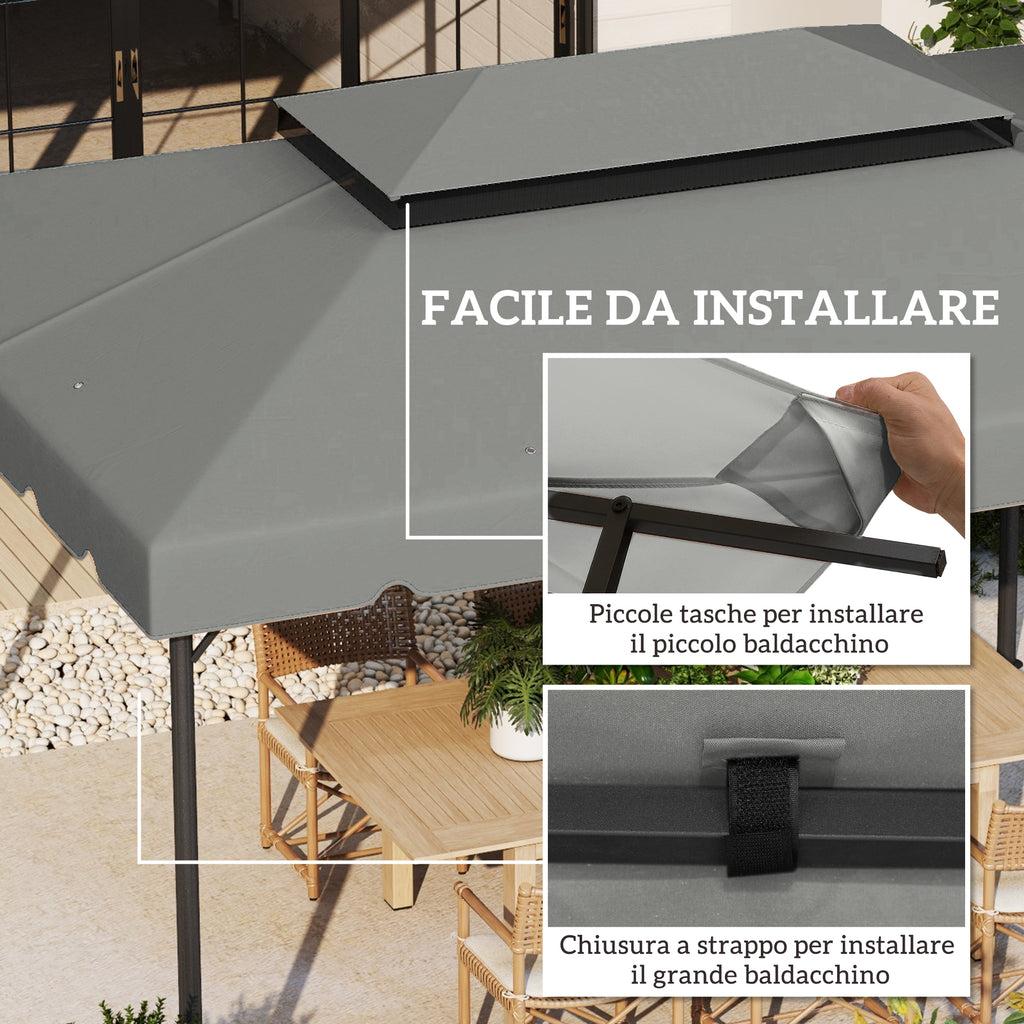 Outsunny 3x4m 2-Tier Gazebo Roof with 8 Drainage Holes in Light Grey Polyester
