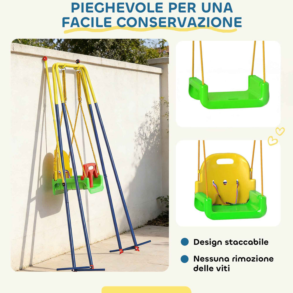 Adjustable Children's Garden Swing with Backrest and Barrier, Made of Steel and PP, 128x155x157 cm, Green