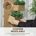 Vertical Slatted Planter with 3 Removable Pots, in Fir Wood, 60x16x80 cm, Burnt Brown