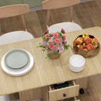 Folding Table with 2 Drawers and Cabinet, 6 Wheels and Brakes, 120x60x76.5 cm, Wood Color