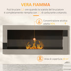 Stainless Steel Bioethanol Fireplace, 2.5h Burn Time with 1.5L Tank and 20m² Coverage, 90x16x40 cm, Silver