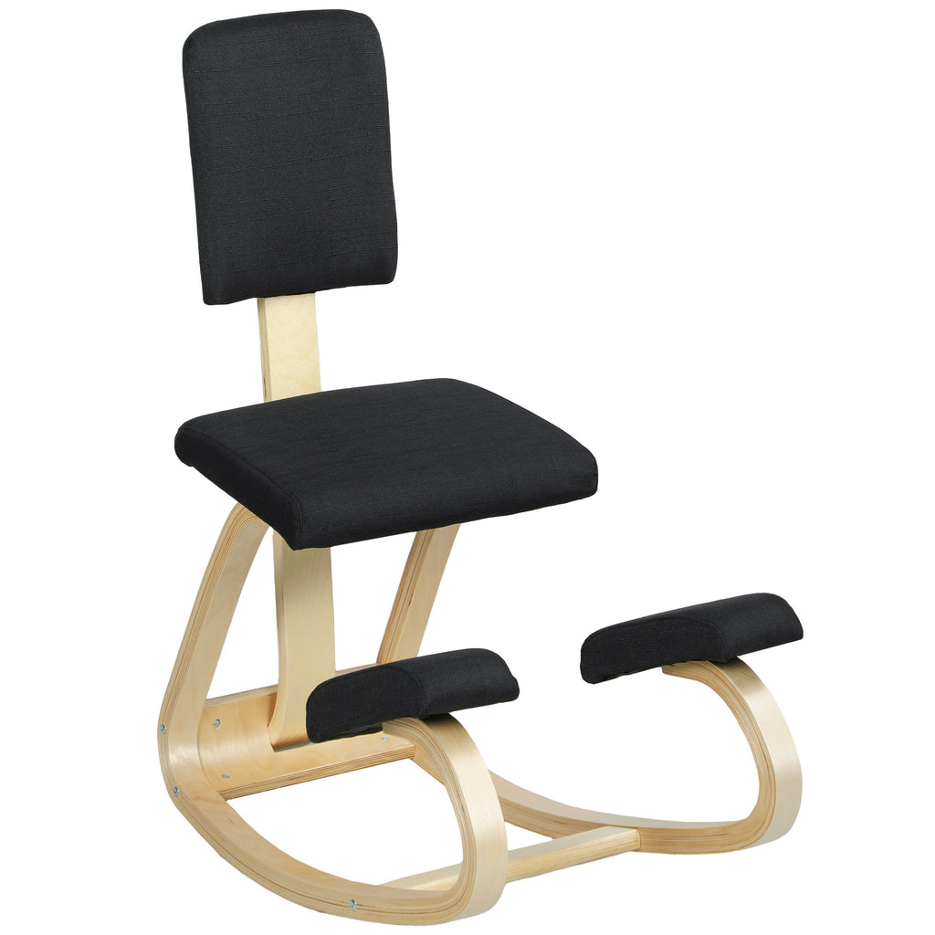 Rocking Kneeling Chair in Linen-Effect Fabric and Birch Wood, 51x84x93 cm, Black