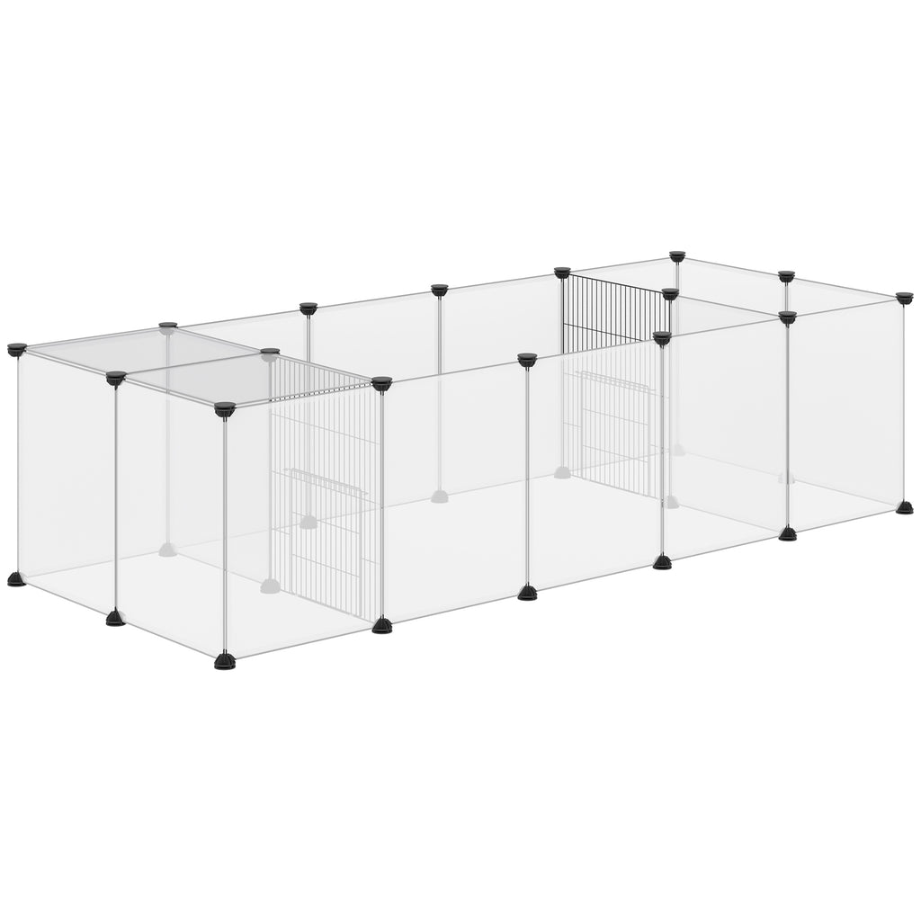 Modular Pet Playpen with 20 Panels and 2 Doors, Made of Steel and PP, 175x70x45 cm, White and Black