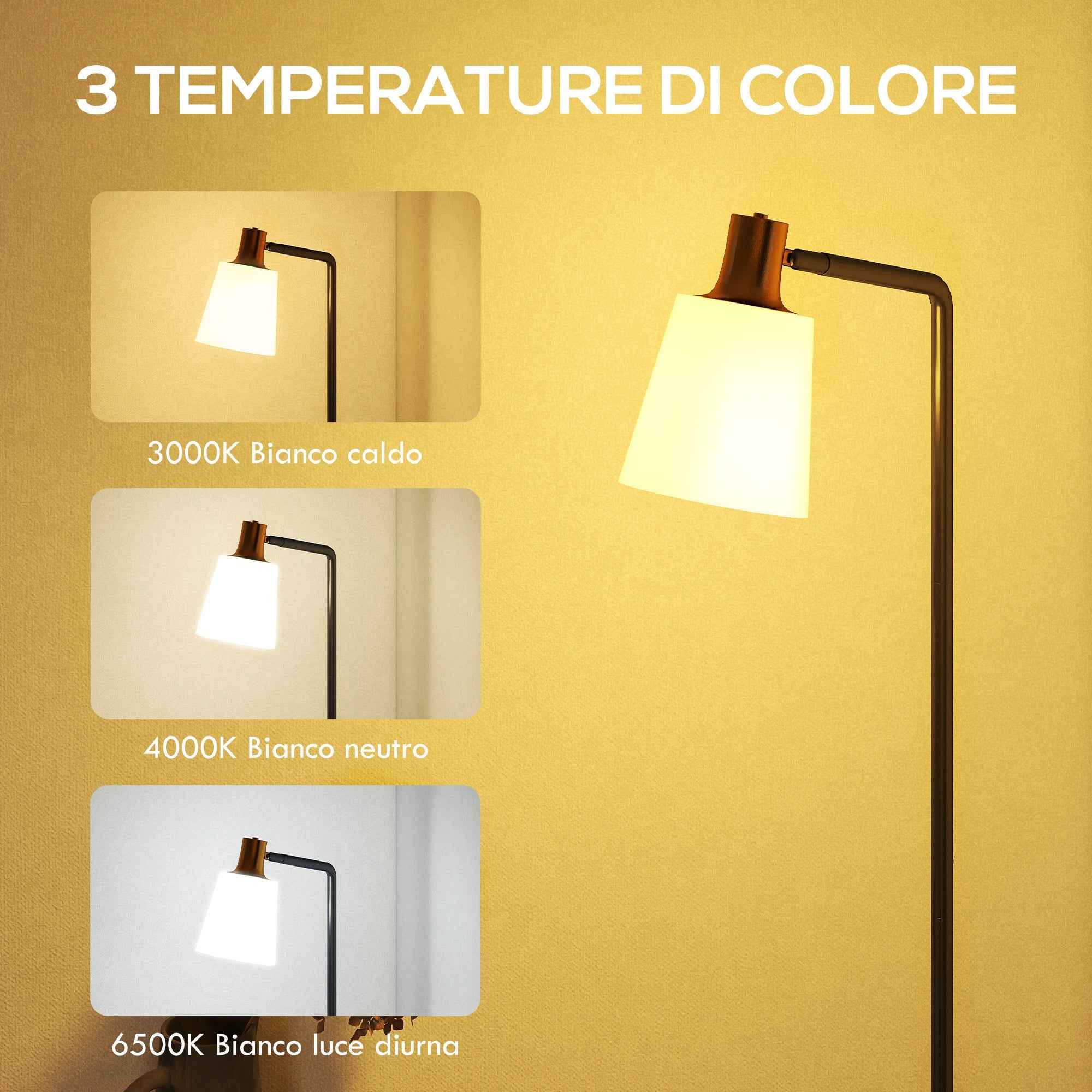 HOMCOM LED Floor Lamp with 350° Swivel Head, 3000K/4000K/6500K Color Temperature Adjustment, Black