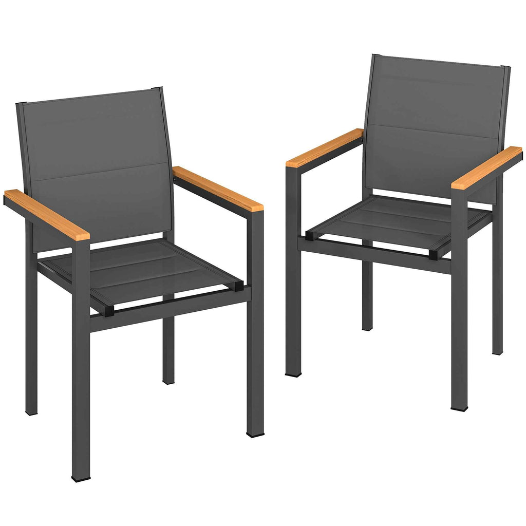 Outsunny Set of 2 Stackable Garden Chairs with Padded Seat and Backrest, Dark Grey