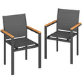 Outsunny Set of 2 Stackable Garden Chairs with Padded Seat and Backrest, Dark Grey