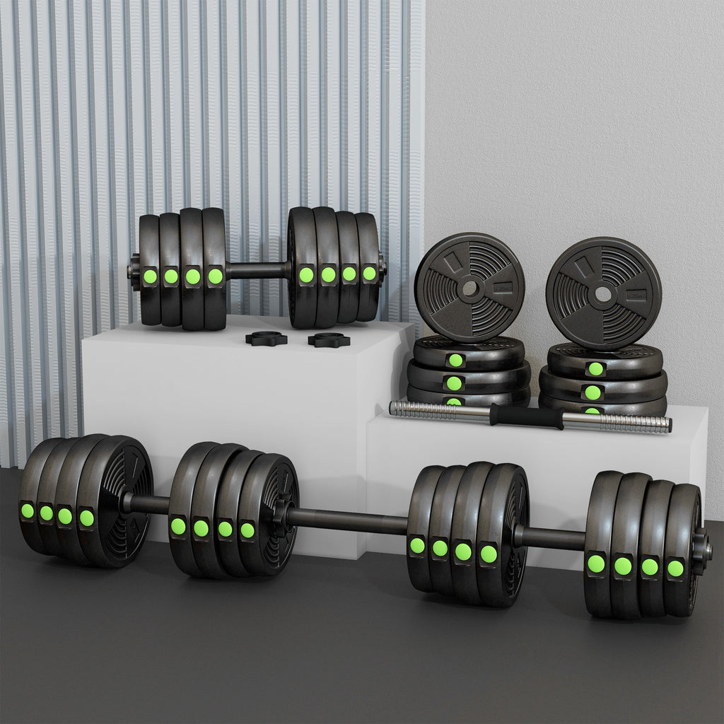 SPORTNOW 2-in-1 Set with 2 Dumbbells Convertible into a Barbell, Total Weight 30 kg and Adjustable Weight Discs, Black