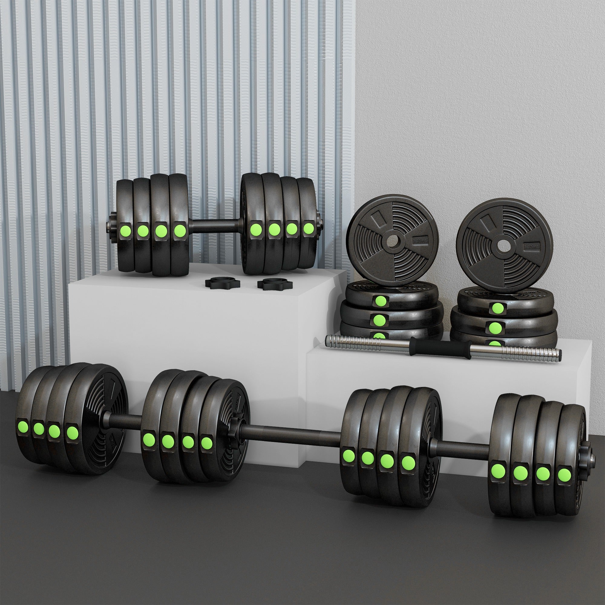 SPORTNOW 2-in-1 Set with 2 Dumbbells Convertible into a Barbell, Total Weight 30 kg and Adjustable Weight Discs, Black