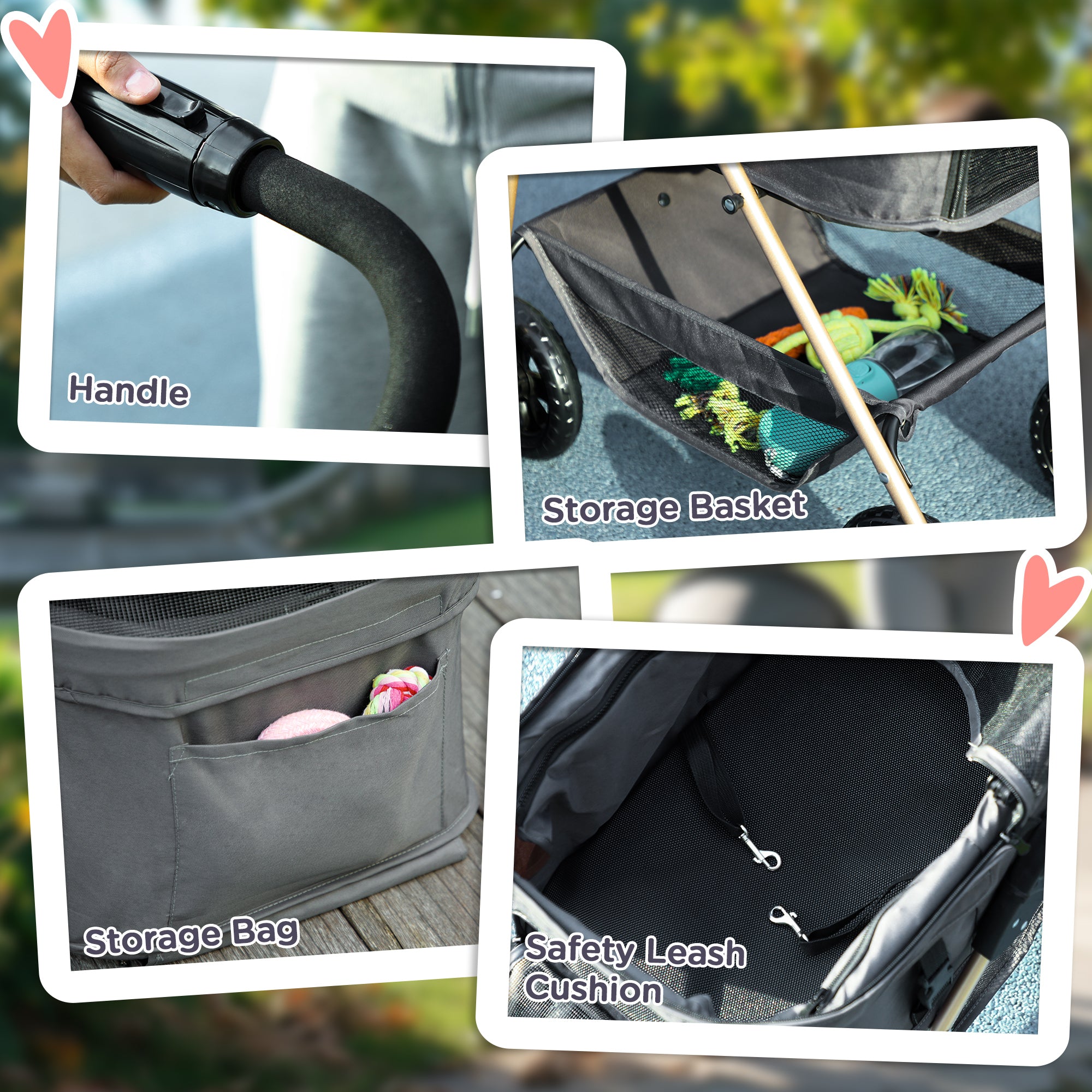 3 in 1 Foldable Dog Stroller with Carrying Bag and Bottom Basket, Gray