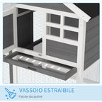 Rabbit Cage, Guinea Pigs and Rodents, Outdoor Rabbit Hutch in Fir Wood with House, Tray and Ramp, 122x62. 6x92 cm, Grey and White - Borge' Group Limited