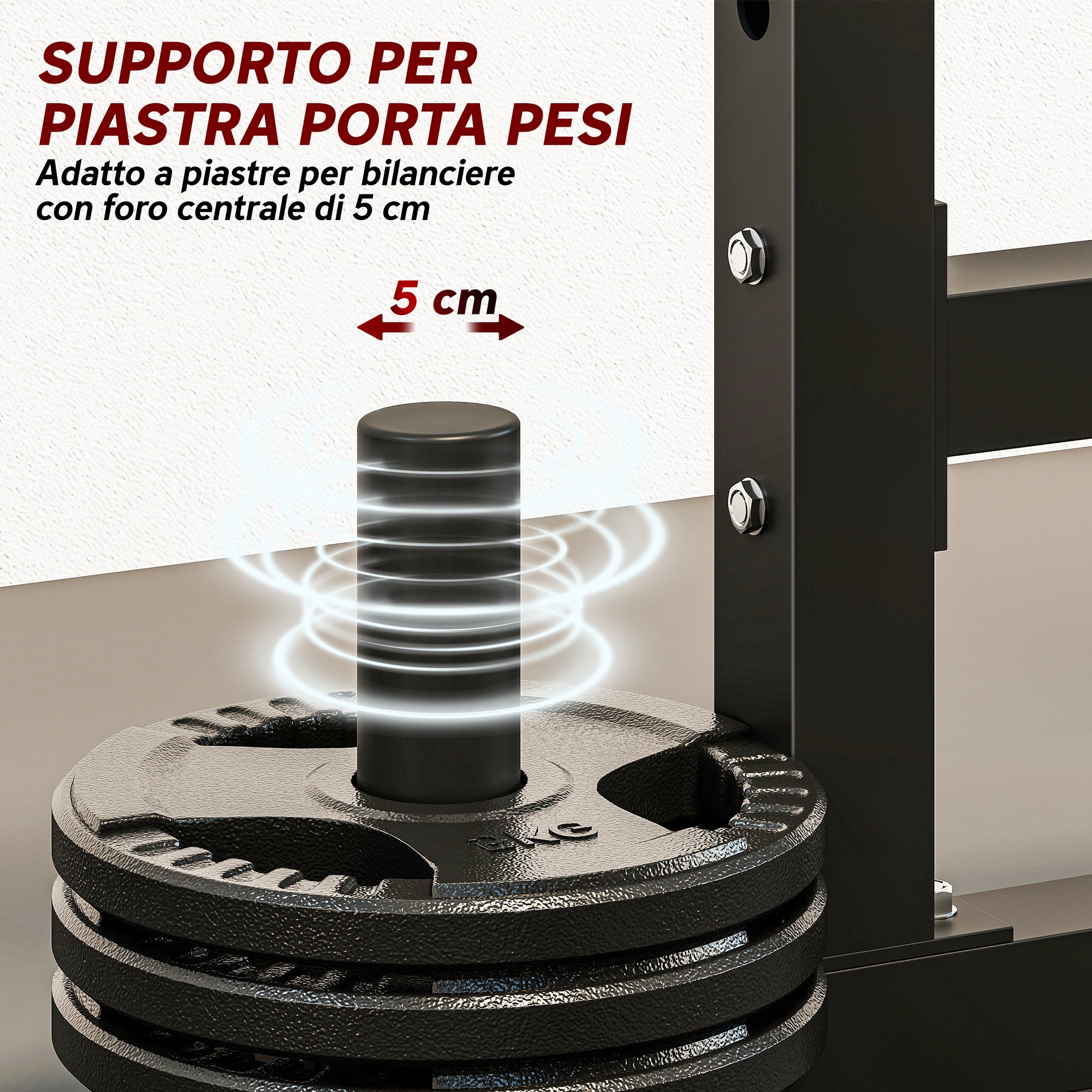 2-Tier Adjustable Barbell Rack with Disc Holder, Steel, 110x91x145 cm, Black