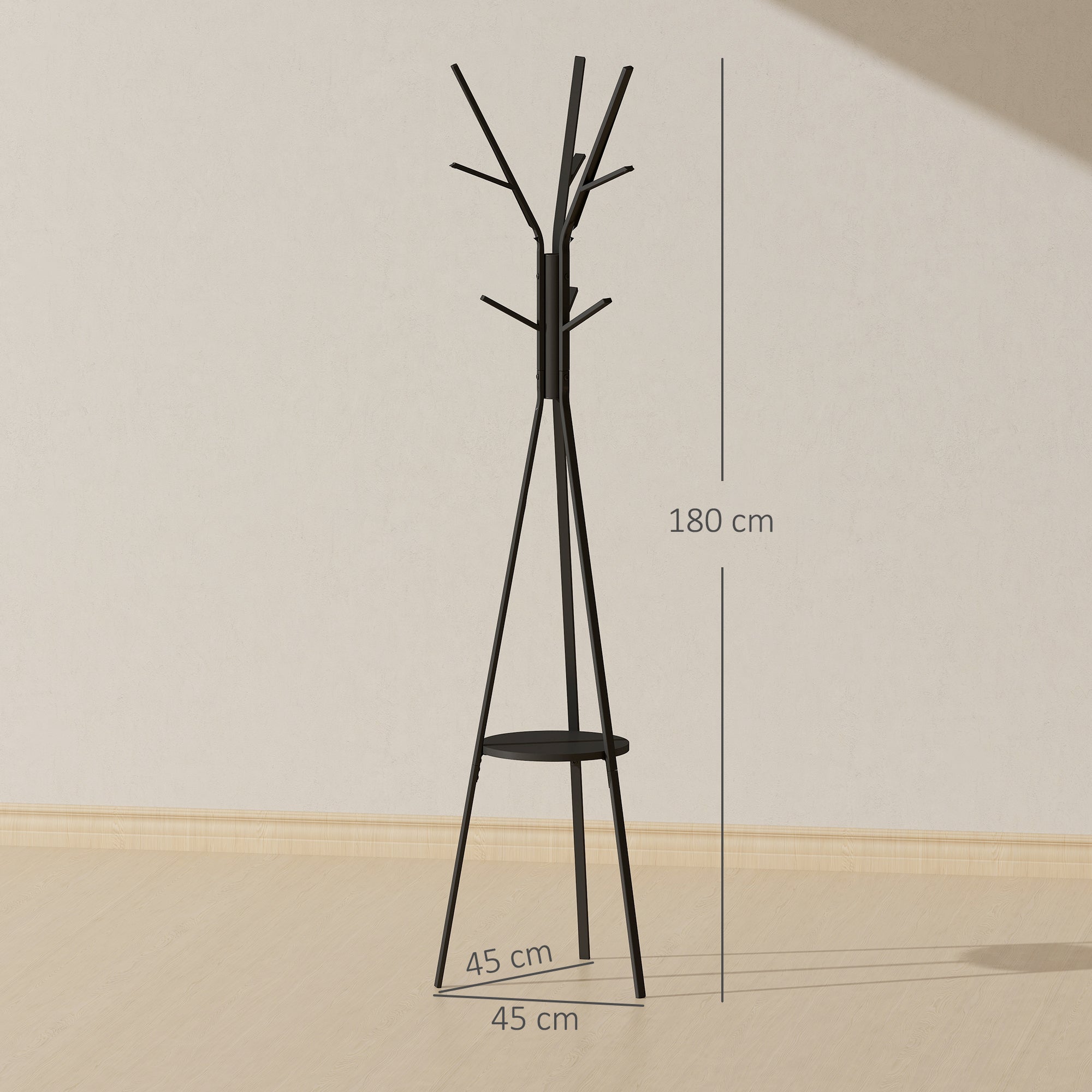 Modern Vertical Coat Rack for Entryway, 45x45x180cm, Black