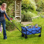 Outsunny 62L Folding Garden Cart with Adjustable Handle, Metal and Oxford Fabric, 76x48x86 cm, Blue