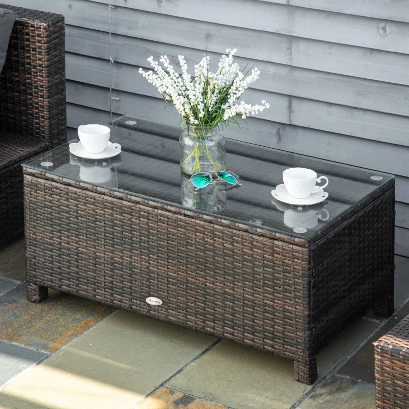 5mm Tempered Glass Rectangular Outdoor Rattan Garden Coffee Table 85 x 50 x 39 cm Brown - Borge' Group Limited