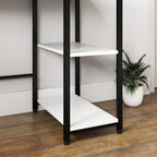 Desk with 2-Tier Bookshelf and Charging Sockets, in Wood and Metal, 100x50x75 cm, White and Black
